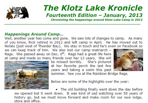2013 Klotz Lake Kronicle